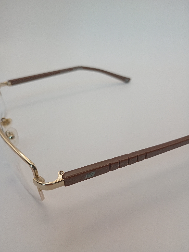 New Balance NB8005/M Eyewear Eyeglasses/Prescription Clear Semi-Rimless Rectangle Men Standard Barrel Hinge Gold Metal, Plastic - Image 4