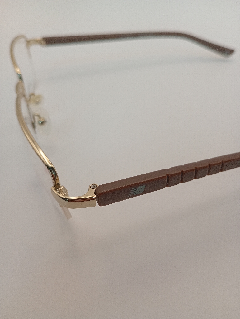 New Balance NB8005/M C01 Eyewear Eyeglasses/Prescription Clear Semi-Rimless Rectangle Men Standard Barrel Hinge Gold Metal, Plastic - Image 3