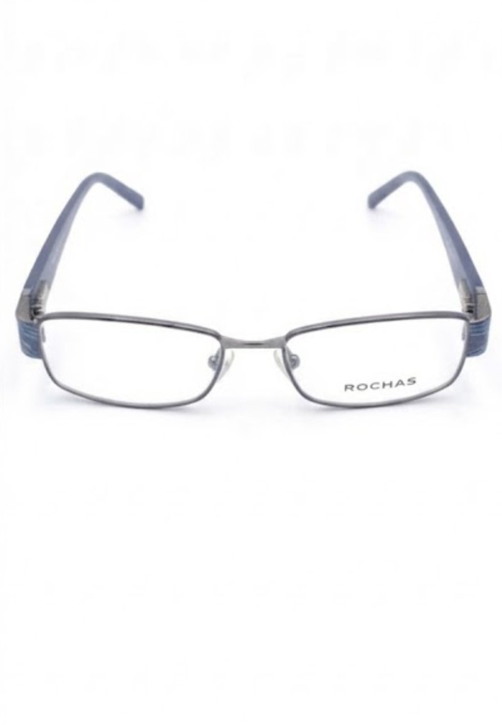 Rochas Eyeglasses Frame Rectangle Full-Rim Silver Men Metal - Image 1