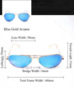 Lux Lenses Sunglasses Aviator UV400 Mirrored Gold Blue Unisex 135mm - Image 6