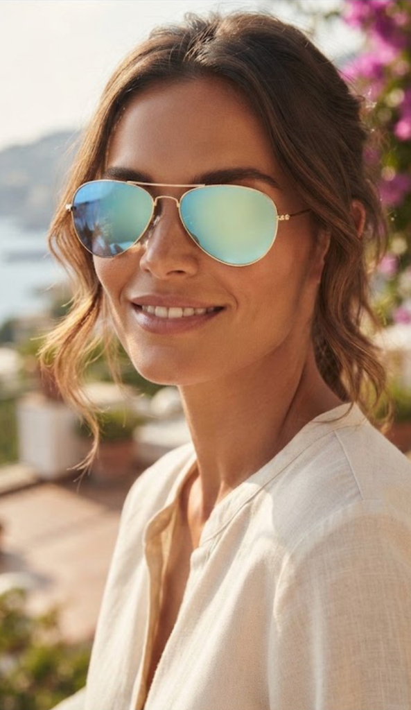 Lux Lenses Sunglasses Aviator UV400 Mirrored Gold Green Unisex - Image 6