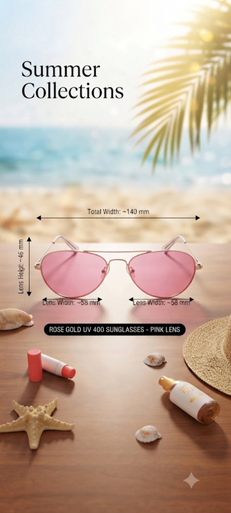 Lux Lenses Sunglasses Cat-eye UV400 Gold Pink Unisex - Image 2