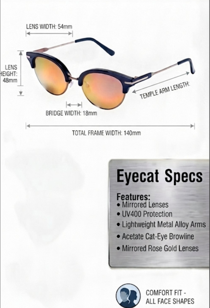 Lux Lenses Sunglasses Cat-eye UV400 Mirrored Black Brown Unisex - Image 3