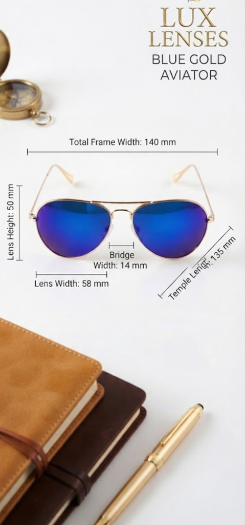Lux Lenses Sunglasses Aviator UV400 Mirrored Gold Blue Unisex Metal - Image 2