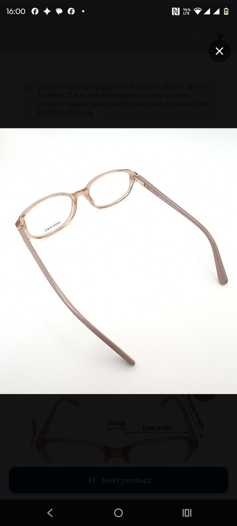 Rochas Eyeglasses Frame Rectangle Full-Rim Beige Women Acetate - Image 3