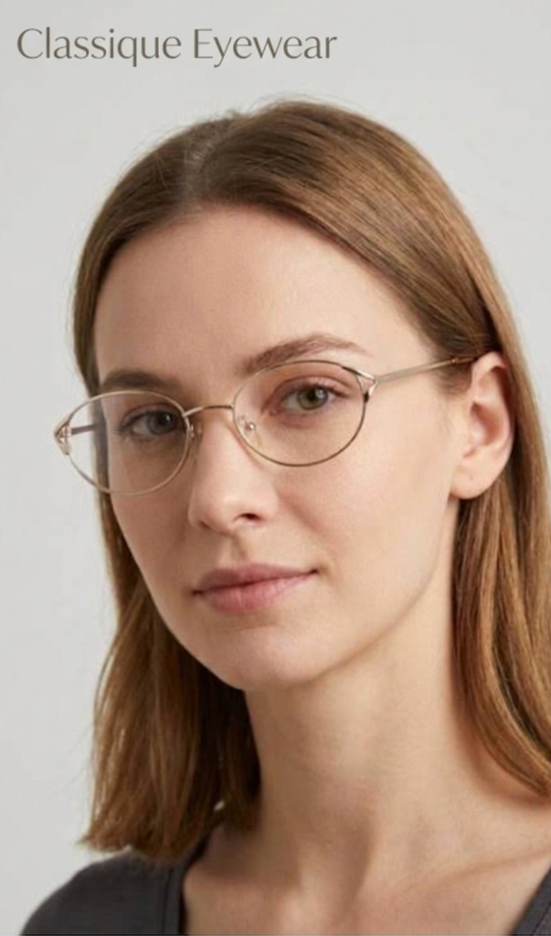 Classique Eyeglasses Frame Rectangle Semi-Rimless Gold Men Metal Plastic - Image 3