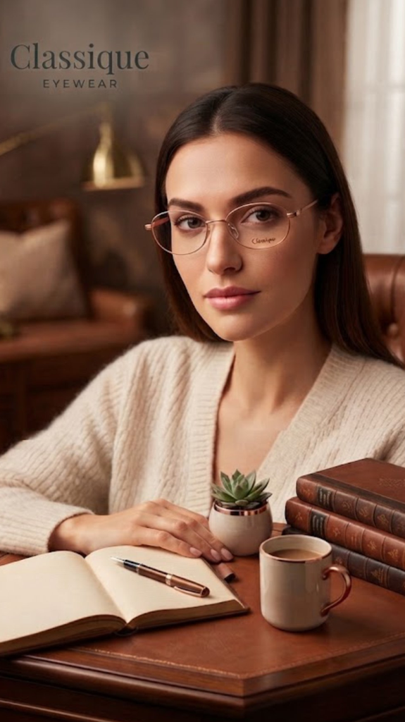Classique Eyeglasses Frame Rectangle Full-Rim Brown Unisex Metal - Image 2