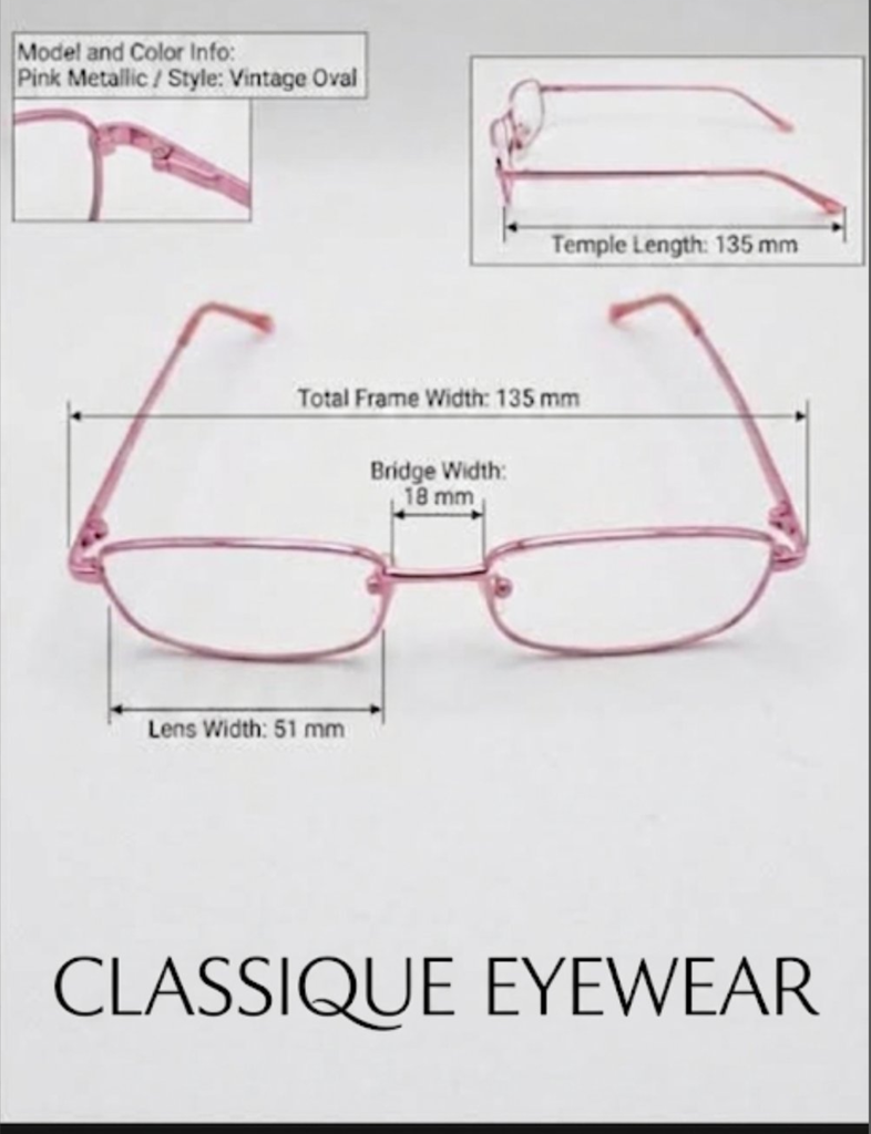 Classique Eyeglasses Frame Rectangle Full-Rim Pink Unisex Metal - Image 3