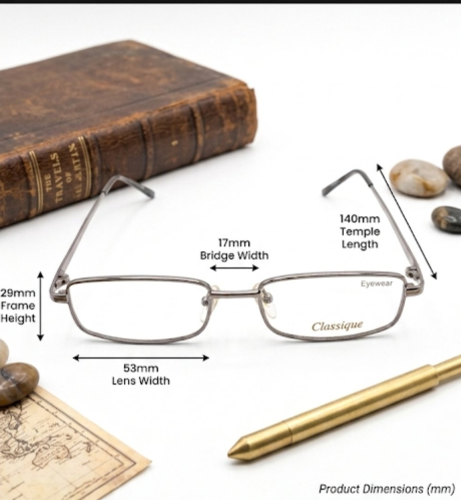 Classique Eyeglasses Frame Rectangle Full-Rim Silver Men Metal - Image 3