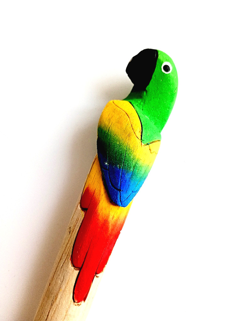 Arteciones Handmade Carved Wood Parrot Pencil Green Yellow Novelty Gift