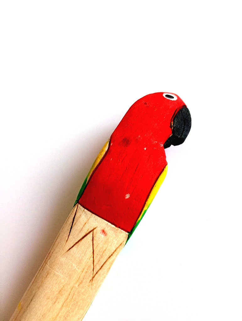 Arteciones Handmade Carved Wood Parrot Pencil Brown Red Novelty Gift
