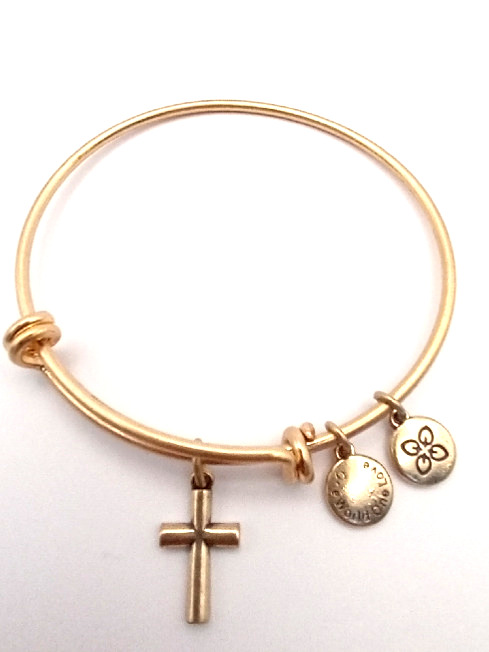 Urban Leaves German Design One World One Love Cross Bangle Gold Tone Unisex