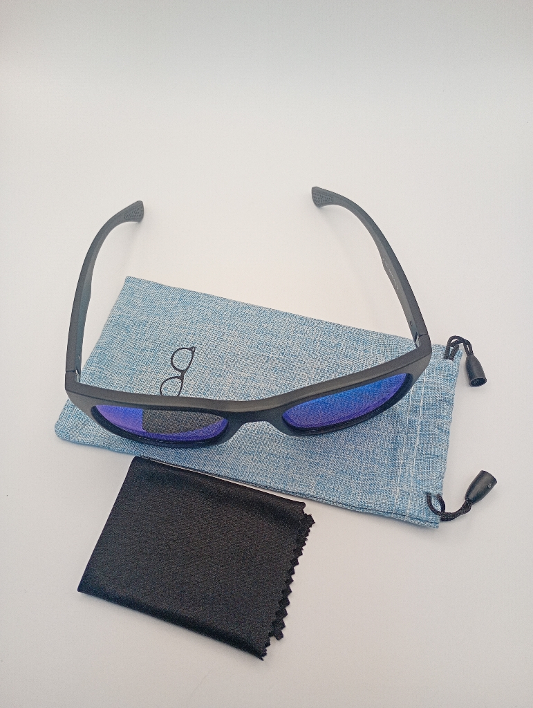 LUX-LENSED 2015BLUBLK Sunglasses Men Blue Mirrored Wrap Black Plastic