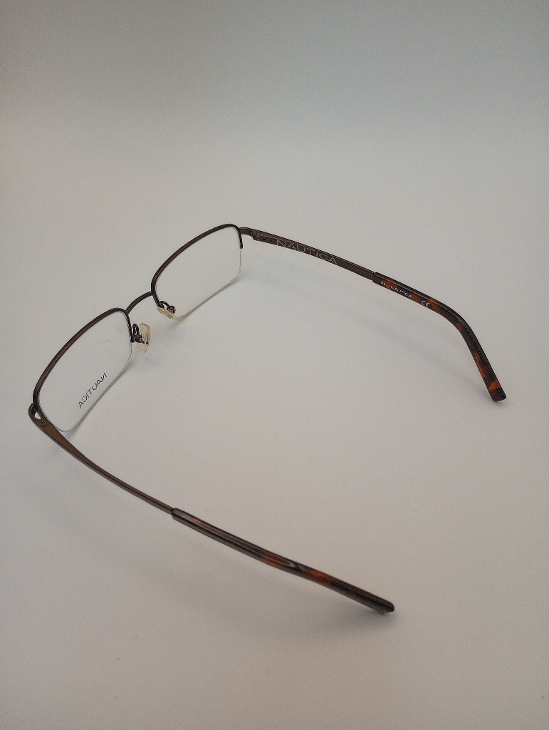 Nautica NAUTICA7232/G Eyewear Eyeglasses/Prescription Clear Semi-Rimless Rectangle Unisex Standard Barrel Hinge Brown Metal, Plastic