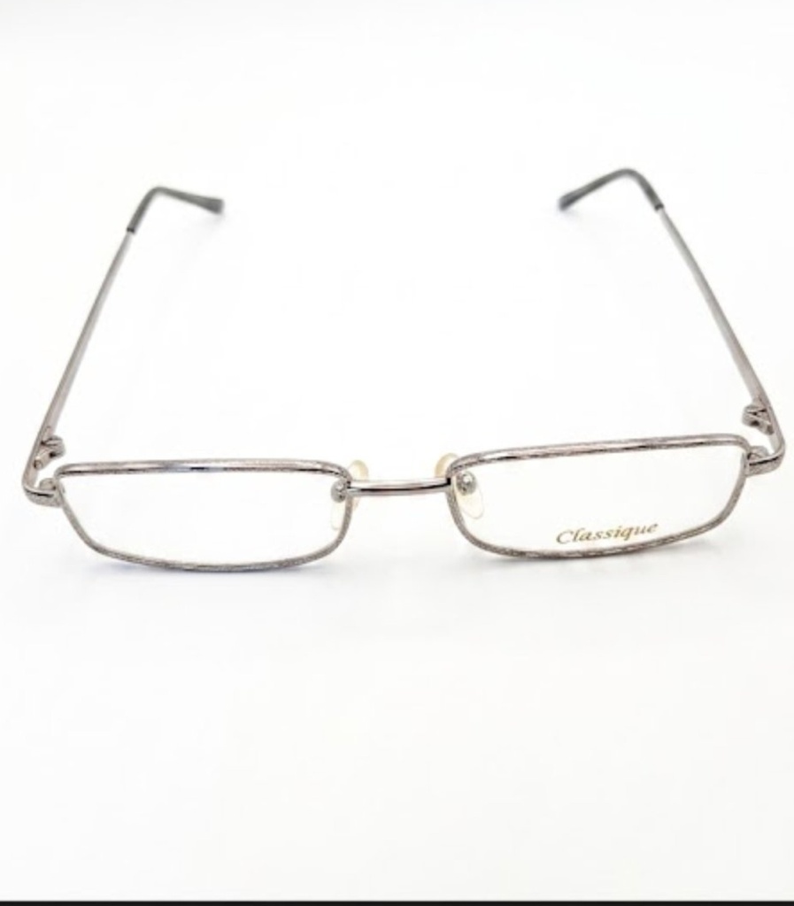 Classique Eyeglasses Frame Rectangle Full-Rim Silver Men Metal