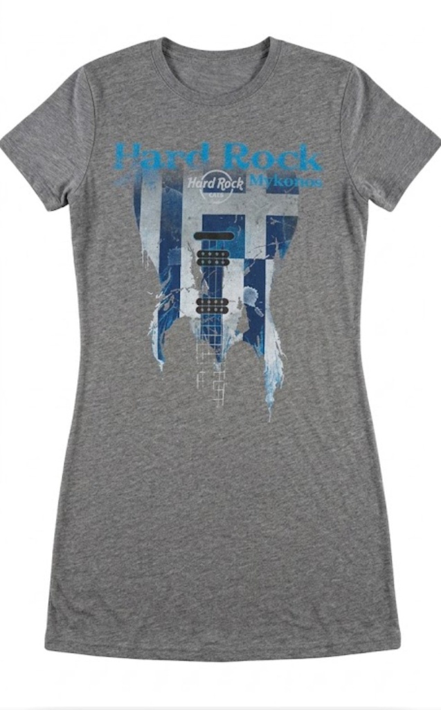 Hard Rock Cafe Mykonos Ladies Flag T-Shirt Light Grey S 100% Cotton