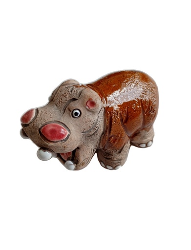 Arteciones Handmade Ceramic Hippo Figurine Hand-Painted White Home Decor