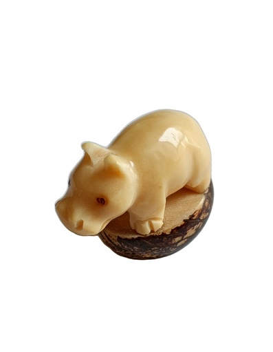 Arteciones Handmade Tagua Hippo Figurine Hand-Carved Cream Home Decor