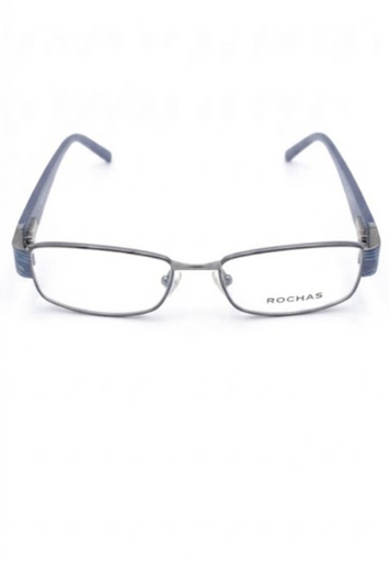 Rochas Eyeglasses Frame Rectangle Full-Rim Silver Men Metal