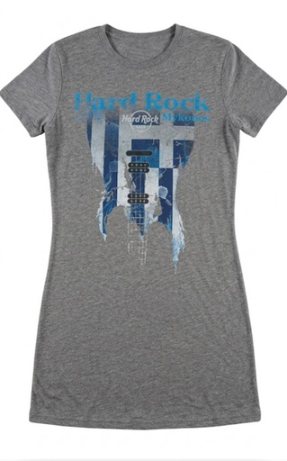 Hard Rock Cafe Mykonos Ladies Flag T-Shirt Light Grey S 100% Cotton